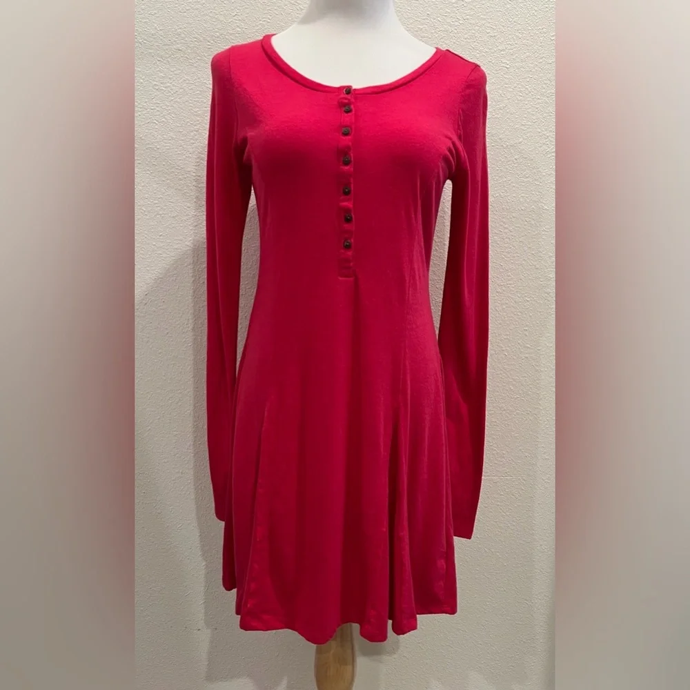 *AS IS* Free People Beach Miles‎ Of Henley Mini Dress Medium Pink Long Sleeve
